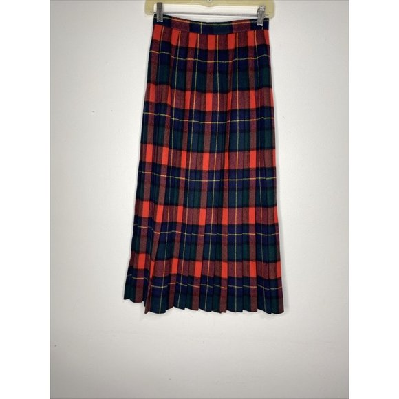 PRESWICK & MOORE Wool Plaid Pleated Skirt Sz 4 Red Green Midi Made Scotland - Picture 4 of 5